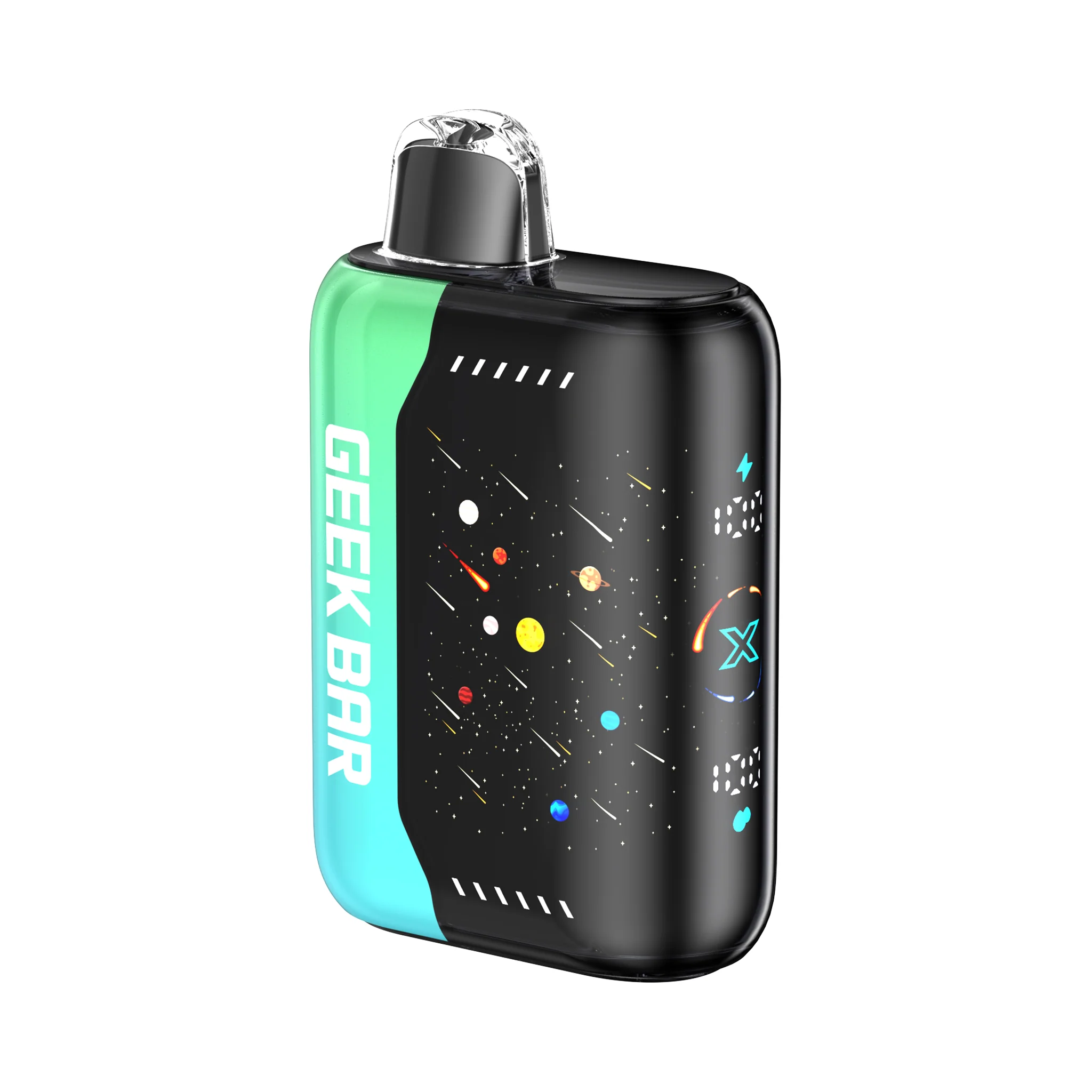 Vape device with space-themed design.
