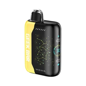 Black and yellow Geek Bar vape device.