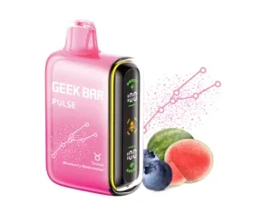 Pink vape device with fruit illustrations.