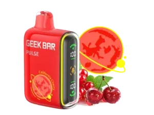 Red vape device with cherries and planet.
