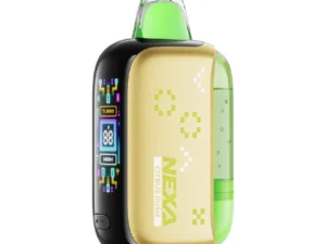 Colorful electronic vape device with digital display.