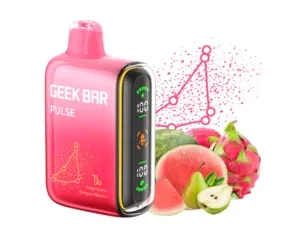 Red Geek Bar vape with assorted fruits.