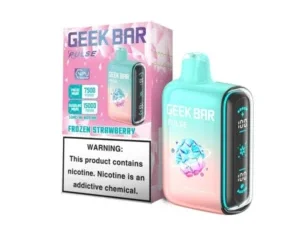 Geek Bar vape with packaging, frozen strawberry.