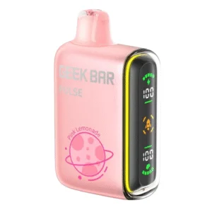 Pink Geek Bar vape with digital display.