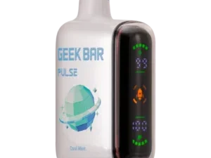 White electronic device with digital display screen.