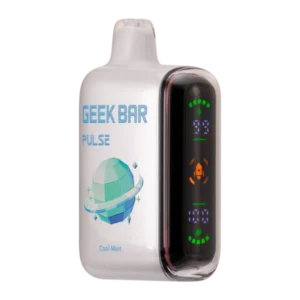 White electronic device with digital display screen.