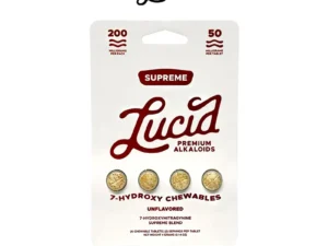 Lucid chewables packaging with four tablets visible.