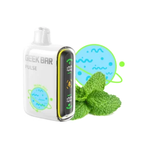 Vape device with mint and planet graphics.
