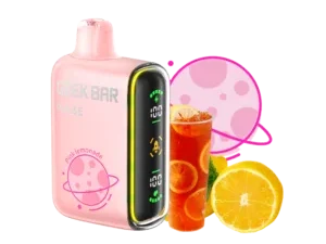 Pink vape device with citrus and lemonade.