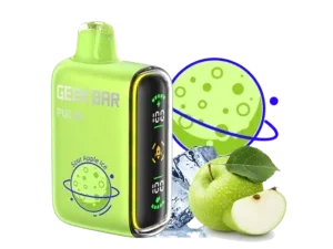 Green vape with apple and ice design.