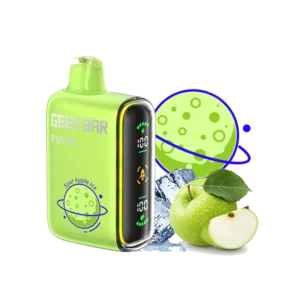 Green vape with apple and ice design.