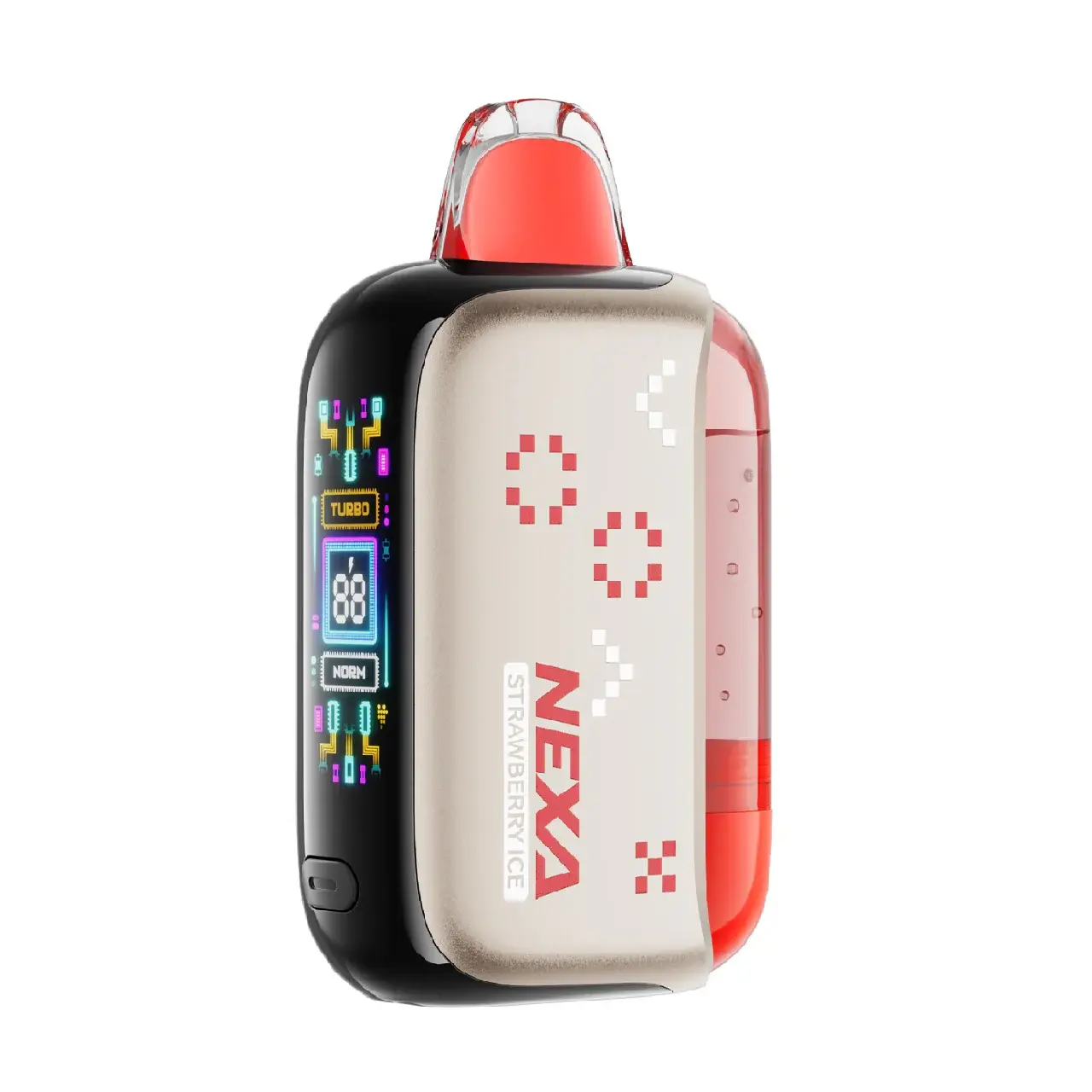Colorful vape device with digital display.