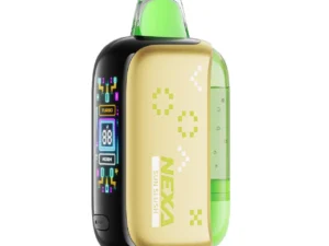 Colorful electronic vape device with digital display.