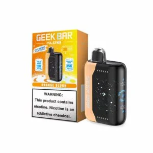Geek Bar vape with warning label displayed.