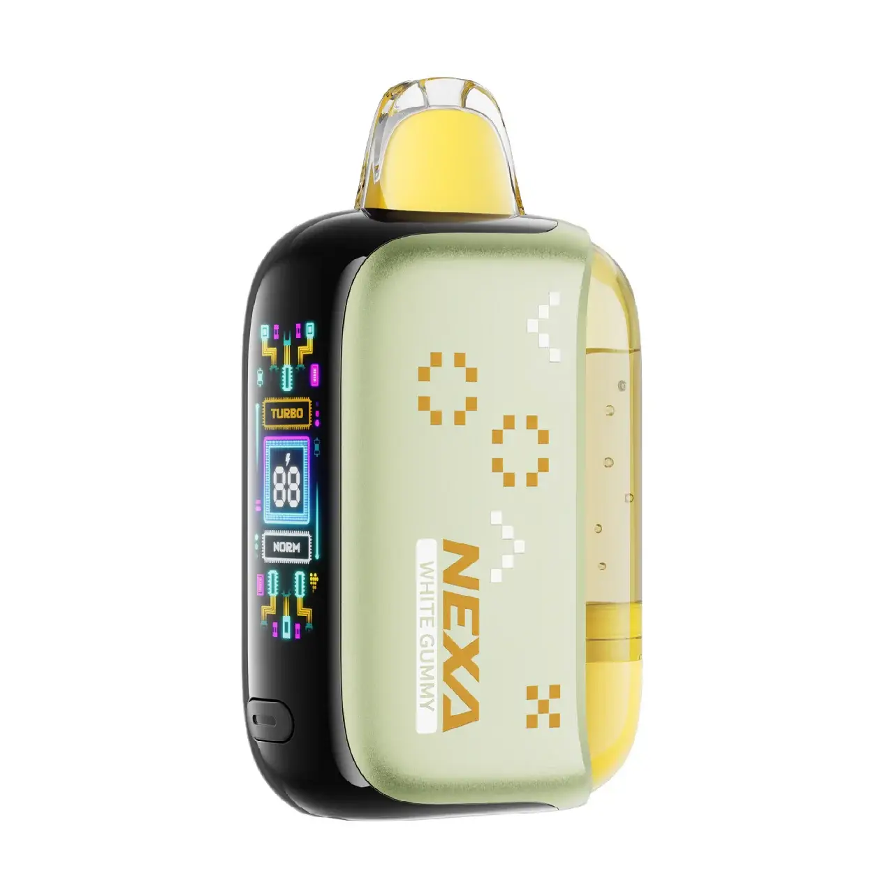 Colorful vape device with digital display.