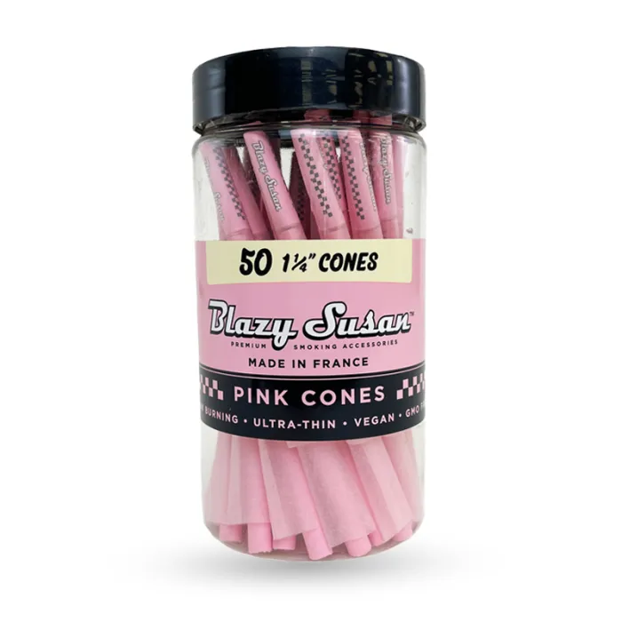 Pink smoking cones in a jar.