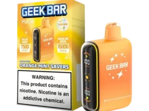 Geek Bar vape, orange mint flavor packaging.