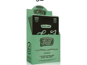 Green box of Lucid chewables on display.