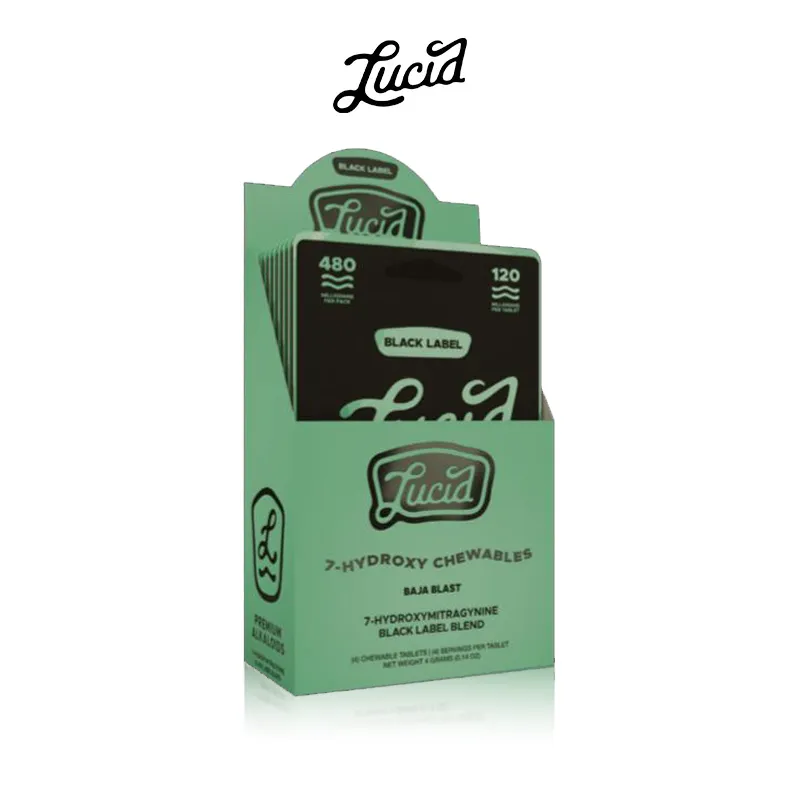 Green box of Lucid chewables on display.