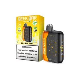 Geek Bar vape packaging, orange and black.
