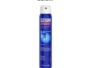 Ozium air sanitizer spray can, blue design.