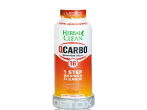 Herbal Clean QCarbo detox drink bottle.