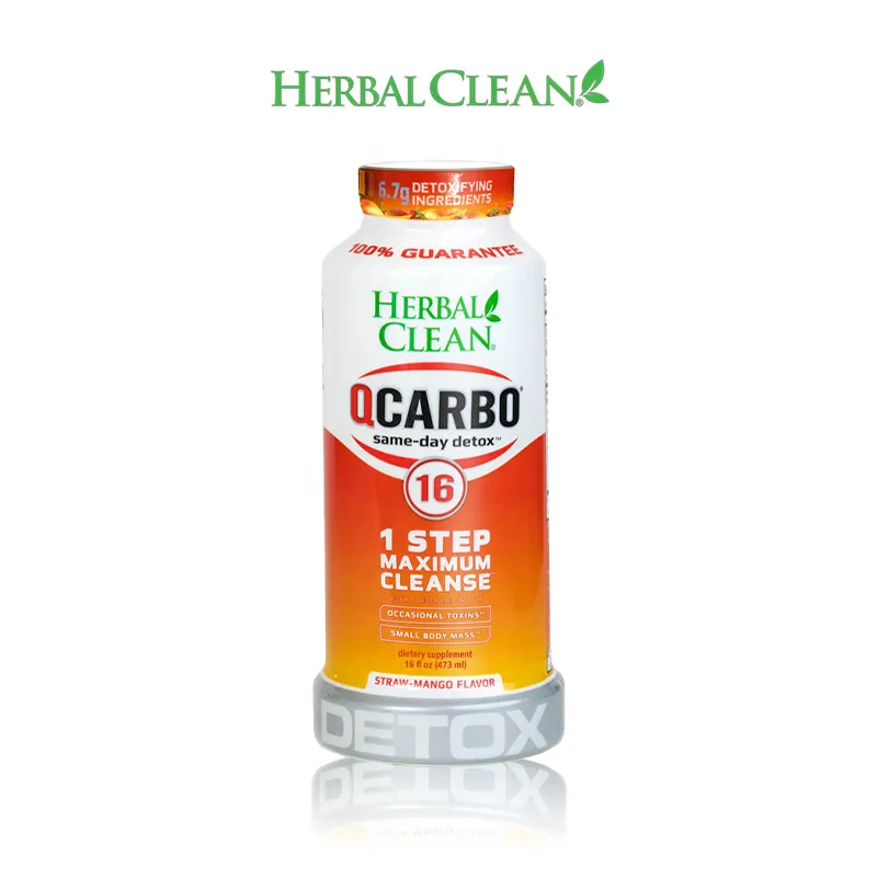 Herbal Clean QCarbo detox drink bottle.