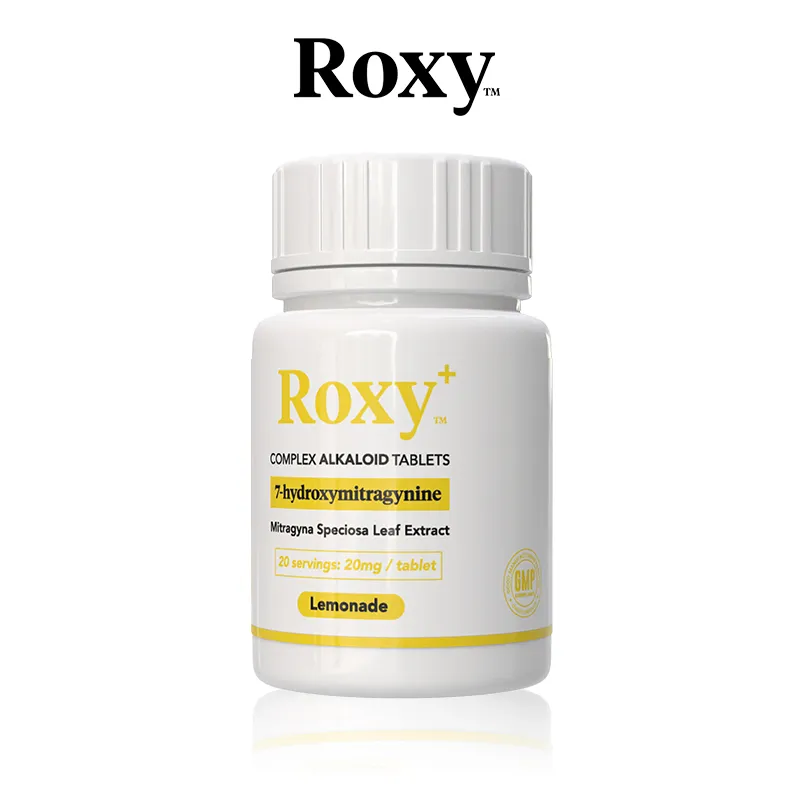 White bottle of Roxy complex alkaloid tablets.