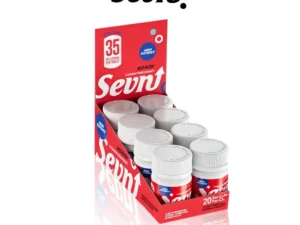 Display of Sevn energy drink bottles.