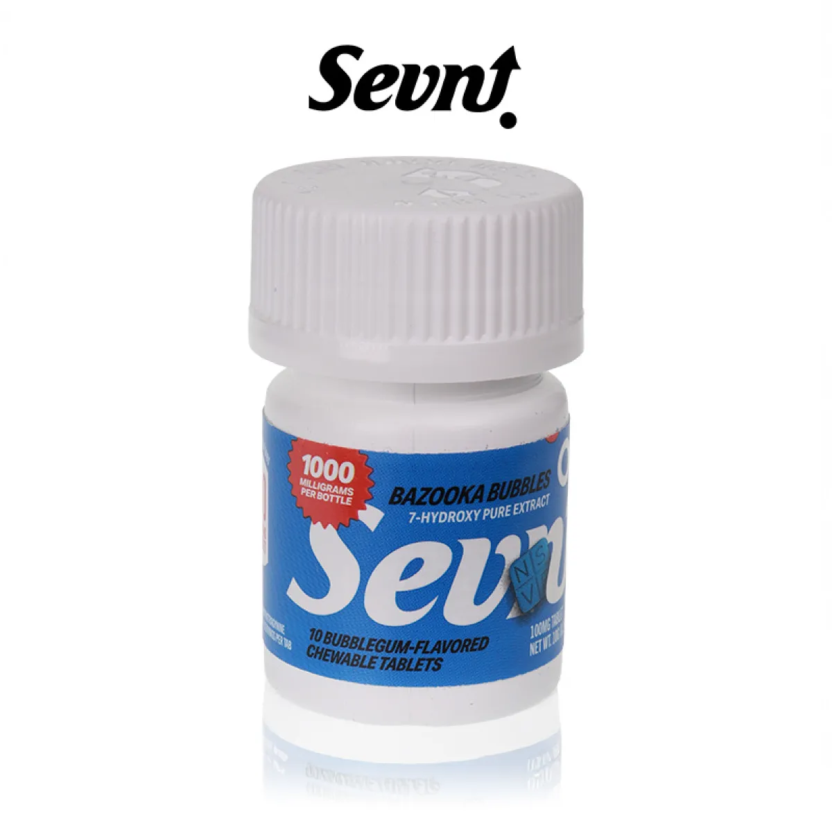 Sevnt chewable tablets bottle, blue label.